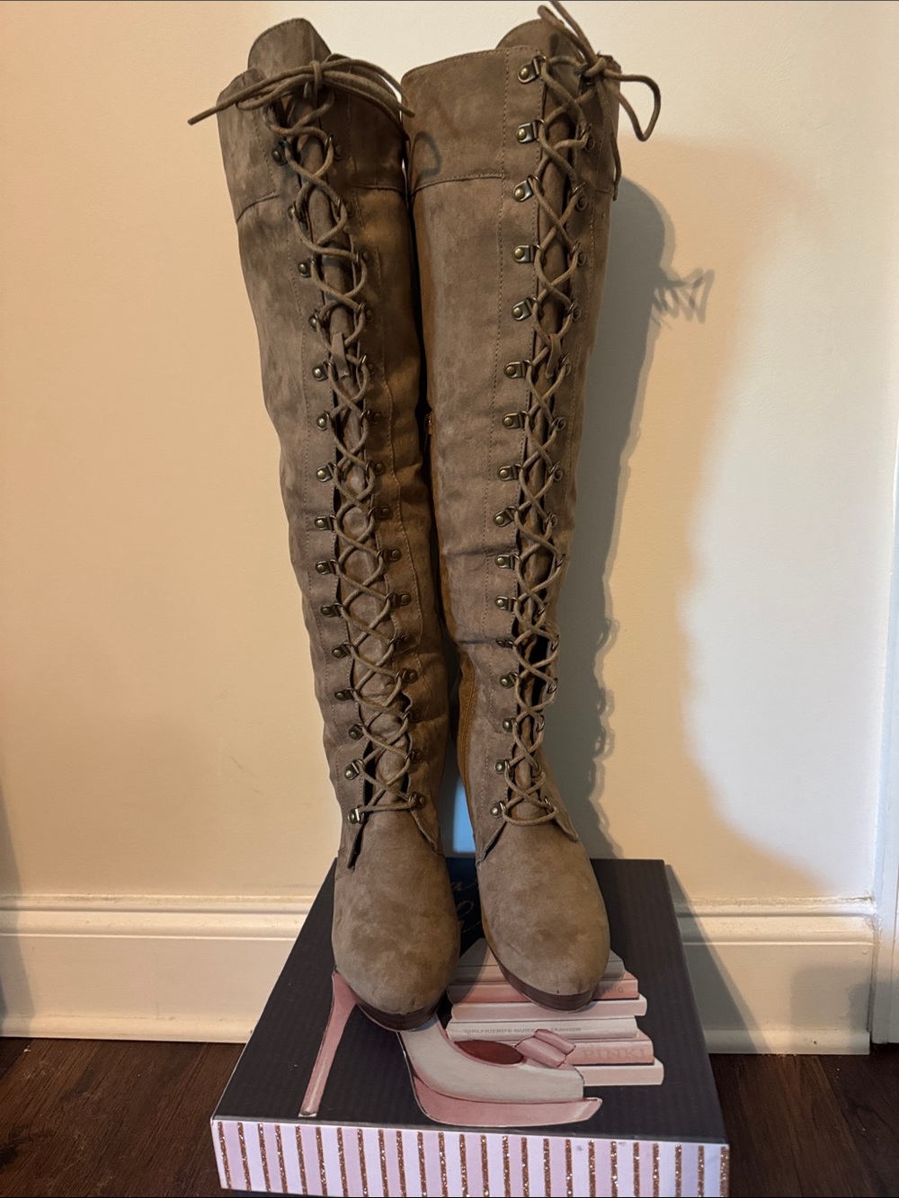 Over-the-Knee Lace-Up Women's Boots in Taupe